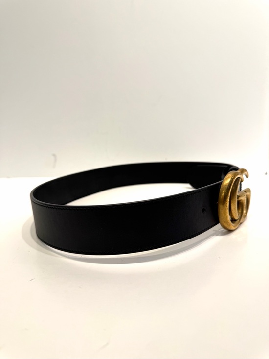 Gucci Marmont GG Black Leather Belt Antique Gold Buckle 85/34 Italy Authentic main image 4